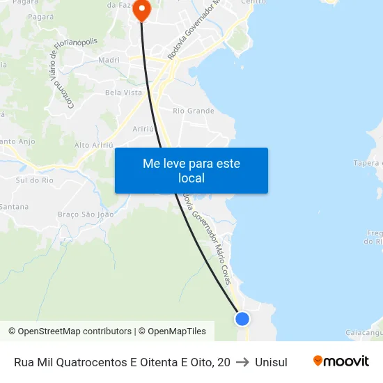 Rua Mil Quatrocentos E Oitenta E Oito, 20 to Unisul map