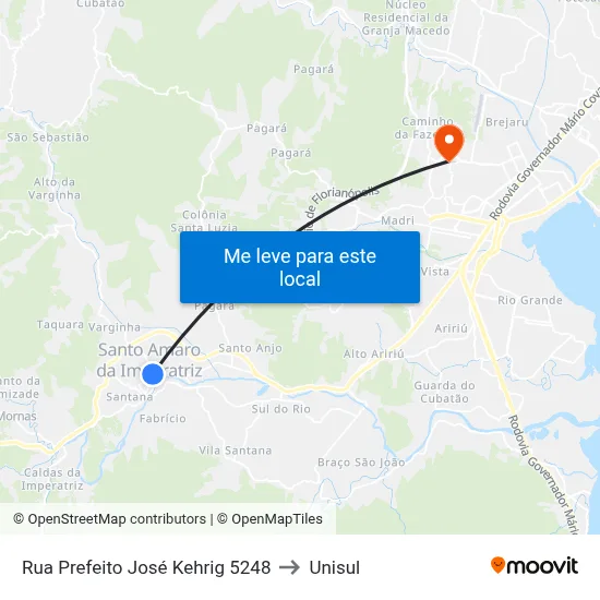 Rua Prefeito José Kehrig 5248 to Unisul map