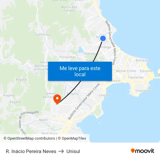 R. Inácio Pereira Neves to Unisul map