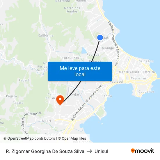 R. Zigomar Georgina De Souza Silva to Unisul map