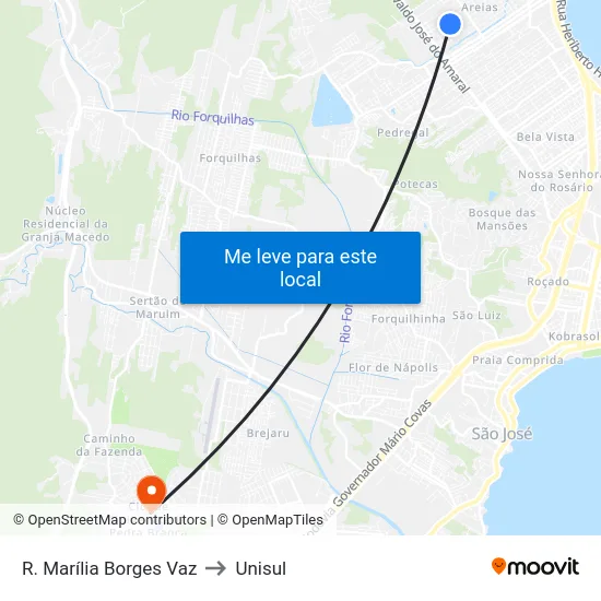 R. Marília Borges Vaz to Unisul map