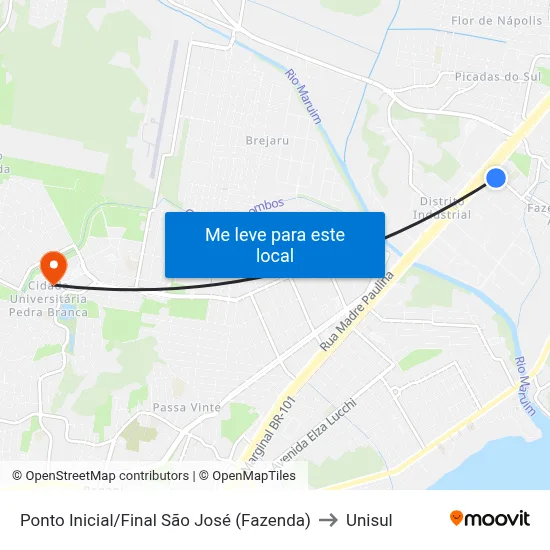 Ponto Inicial/Final São José (Fazenda) to Unisul map