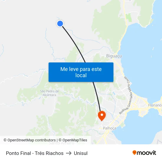Ponto Final - Três Riachos to Unisul map