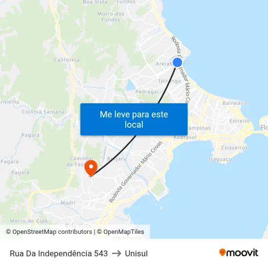 Rua Da Independência 543 to Unisul map