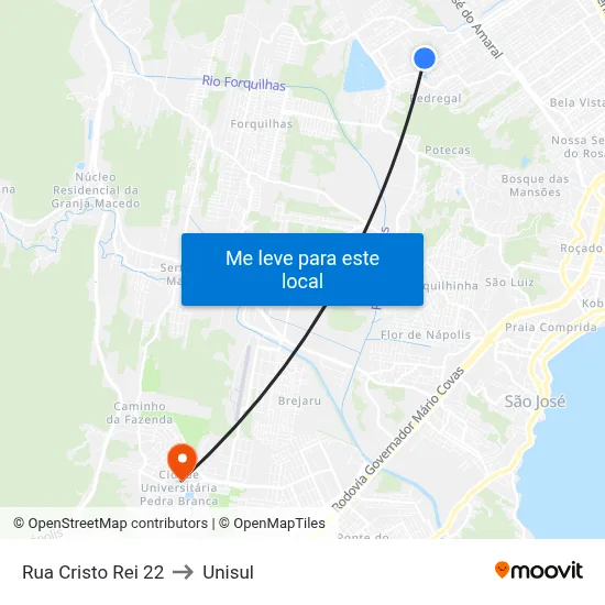 Rua Cristo Rei 22 to Unisul map