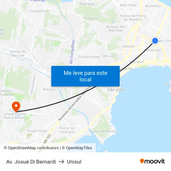 Av. Josué Di Bernardi to Unisul map
