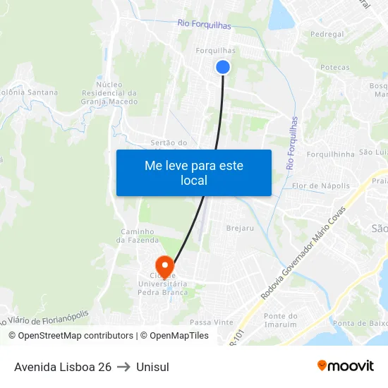 Avenida Lisboa 26 to Unisul map