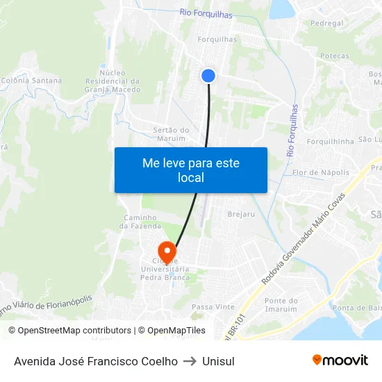 Avenida José Francisco Coelho to Unisul map