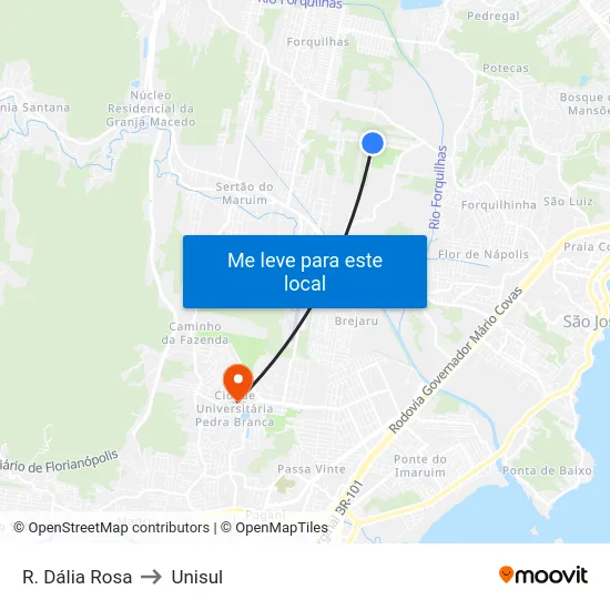 R. Dália Rosa to Unisul map