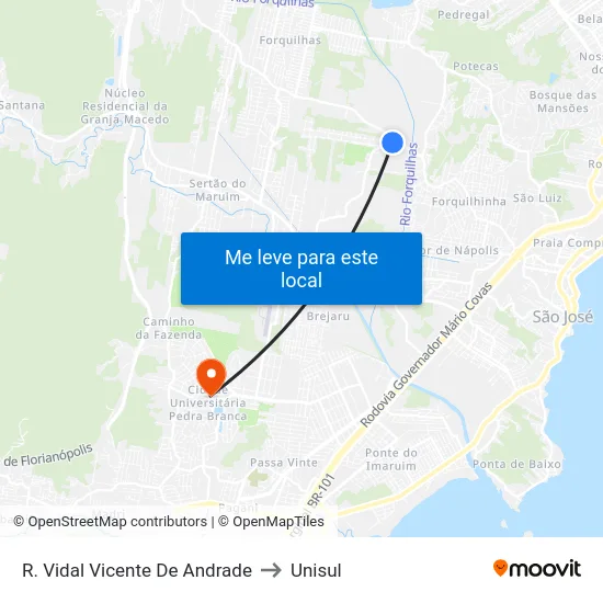 R. Vidal Vicente De Andrade to Unisul map