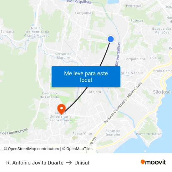 R. Antônio Jovita Duarte to Unisul map