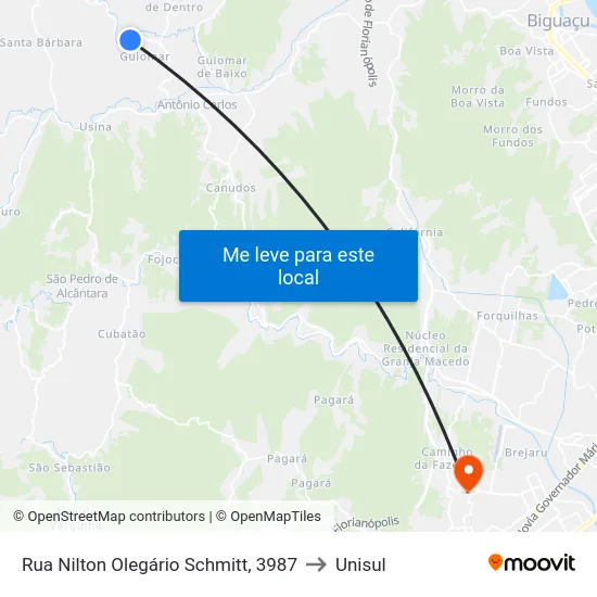Rua Nilton Olegário Schmitt, 3987 to Unisul map