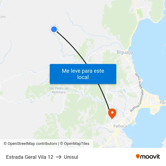 Estrada Geral Vila 12 to Unisul map