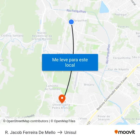R. Jacob Ferreira De Mello to Unisul map