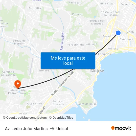 Av. Lédio João Martins to Unisul map