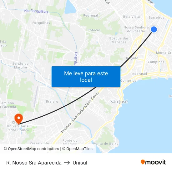 R. Nossa Sra Aparecida to Unisul map