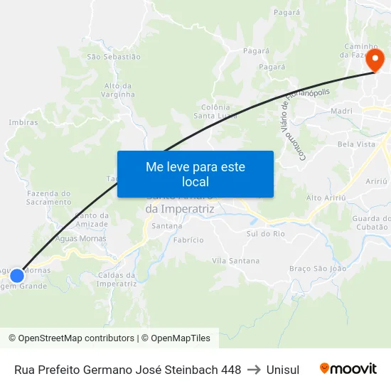 Rua Prefeito Germano José Steinbach 448 to Unisul map