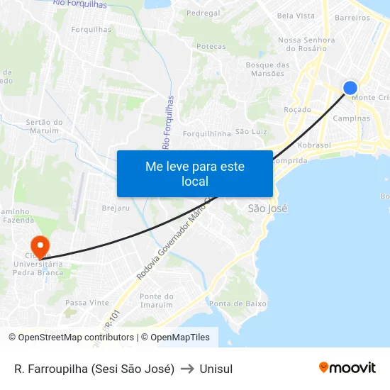 R. Farroupilha (Sesi São José) to Unisul map