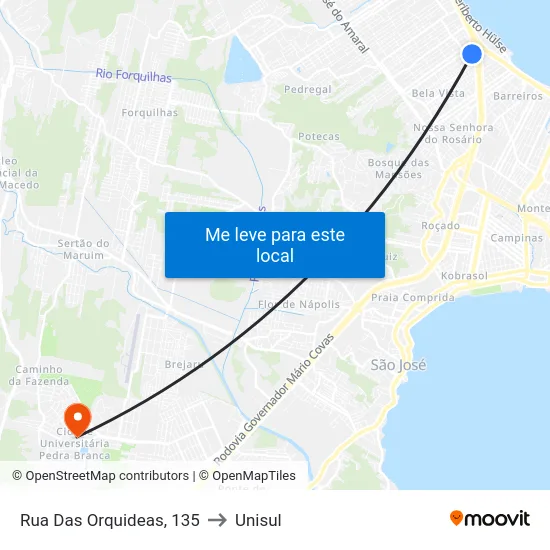 Rua Das Orquideas, 135 to Unisul map