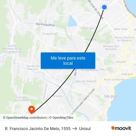 R. Francisco Jacinto De Melo, 1555 to Unisul map