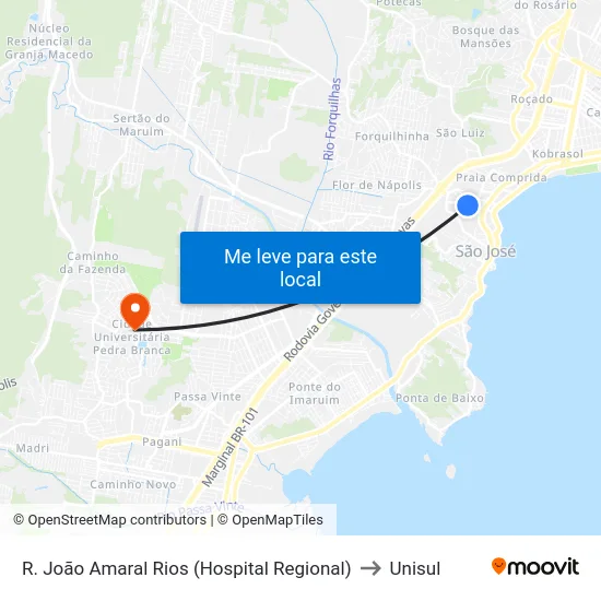 R. João Amaral Rios (Hospital Regional) to Unisul map