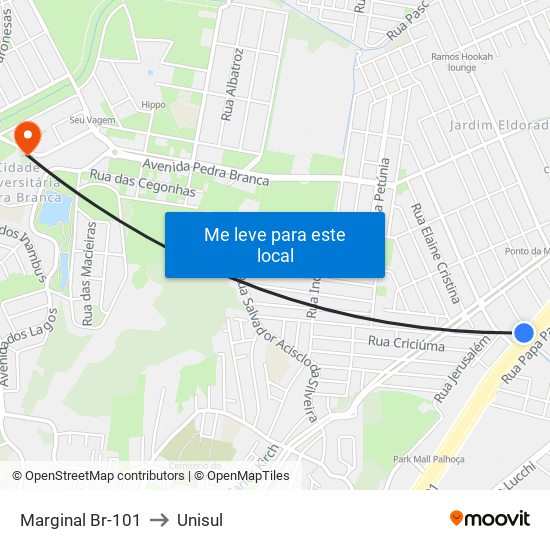 Marginal Br-101 to Unisul map