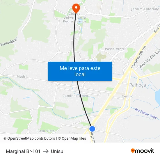 Marginal Br-101 to Unisul map