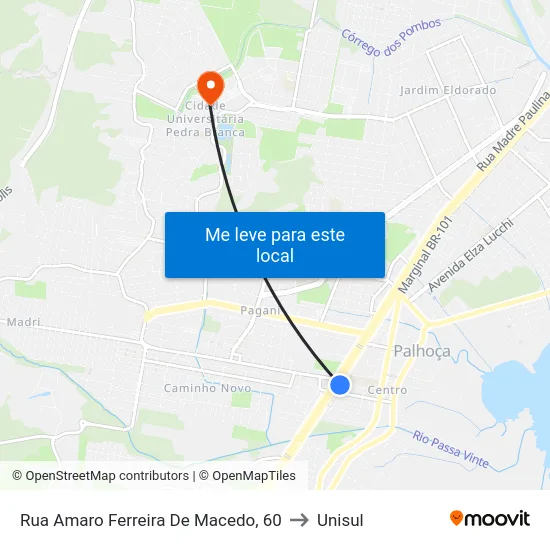 Rua Amaro Ferreira De Macedo, 60 to Unisul map