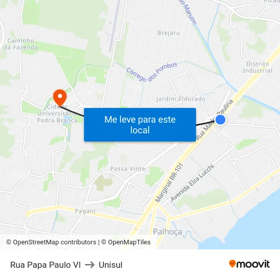 Rua Papa Paulo VI to Unisul map