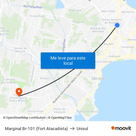 Marginal Br-101 (Fort Atacadista) to Unisul map