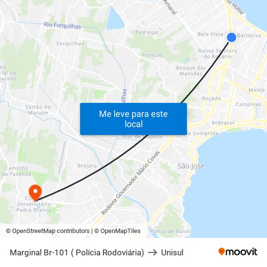 Marginal Br-101 ( Polícia Rodoviária) to Unisul map