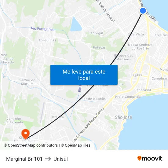 Marginal Br-101 to Unisul map