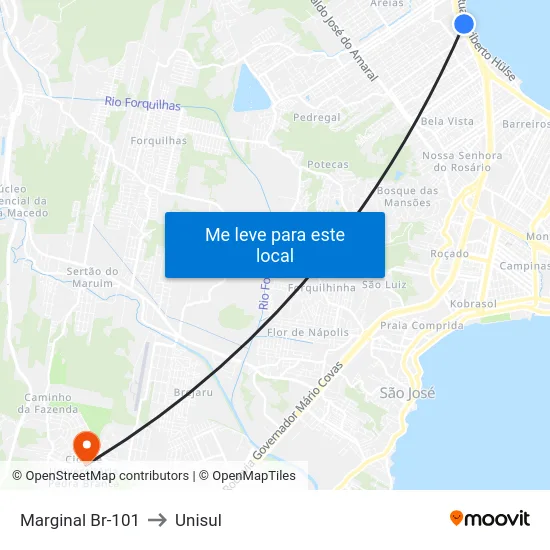 Marginal Br-101 to Unisul map