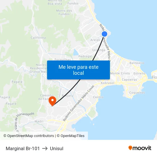 Marginal Br-101 to Unisul map