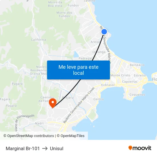Marginal Br-101 to Unisul map