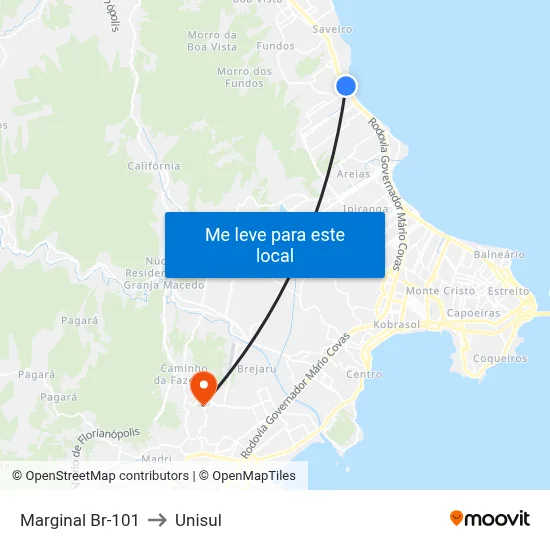 Marginal Br-101 to Unisul map