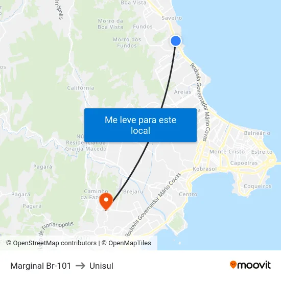 Marginal Br-101 to Unisul map