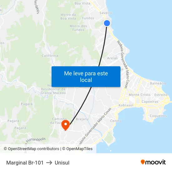 Marginal Br-101 to Unisul map