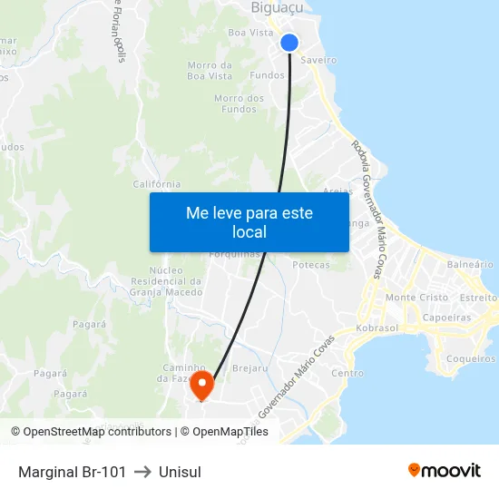 Marginal Br-101 to Unisul map