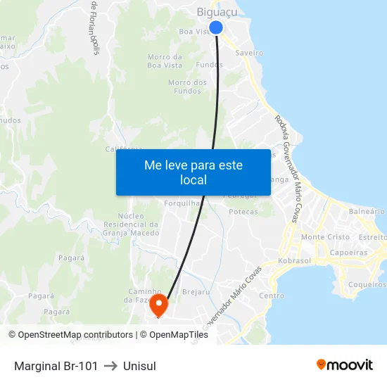 Marginal Br-101 to Unisul map
