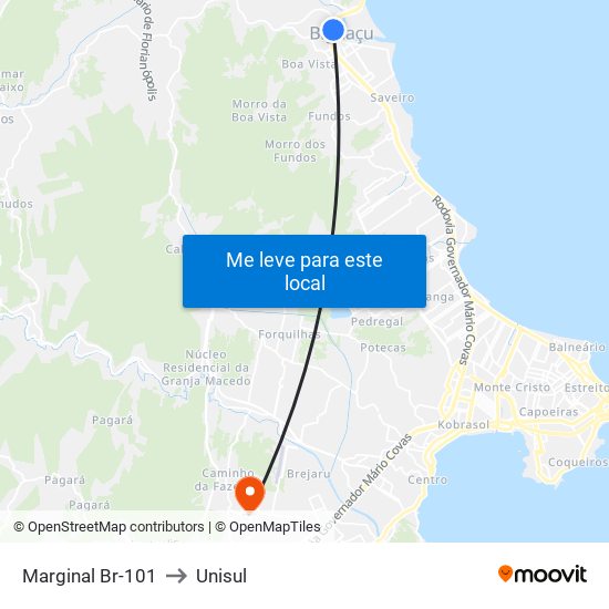 Marginal Br-101 to Unisul map