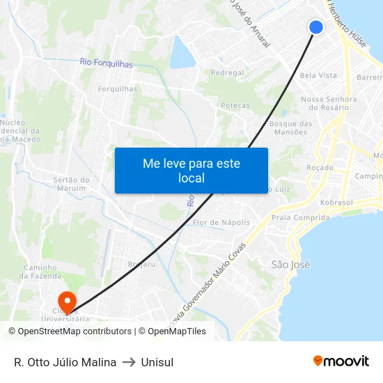 R. Otto Júlio Malina to Unisul map