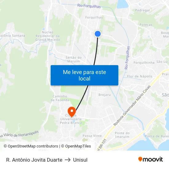 R. Antônio Jovita Duarte to Unisul map