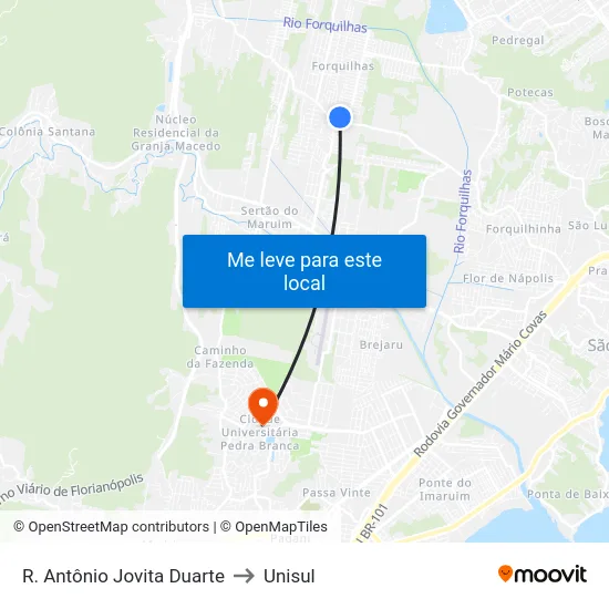 R. Antônio Jovita Duarte to Unisul map