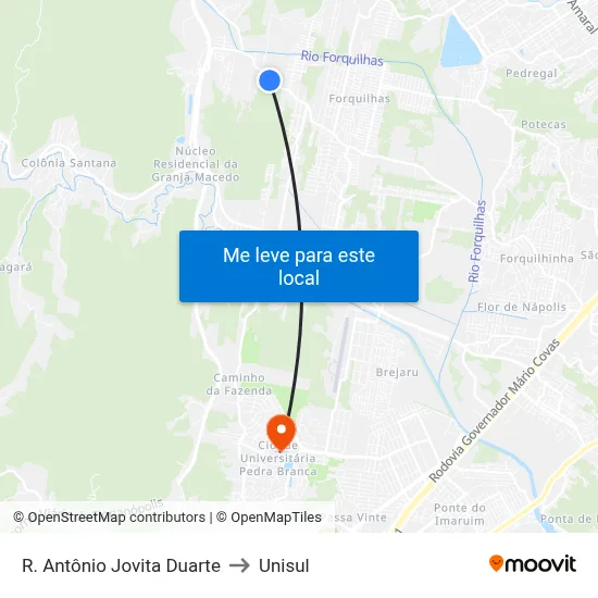 R. Antônio Jovita Duarte to Unisul map