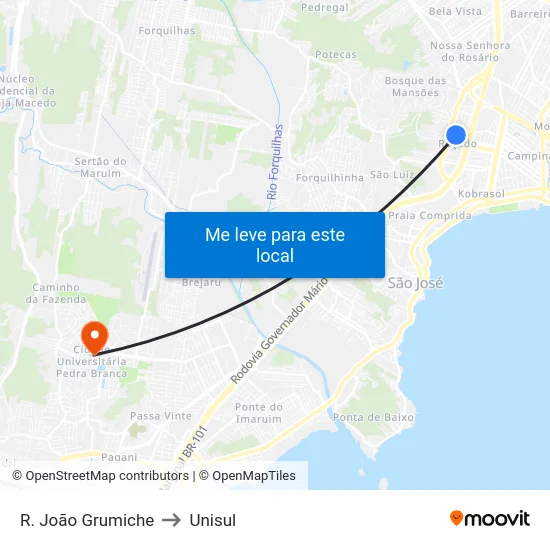R. João Grumiche to Unisul map