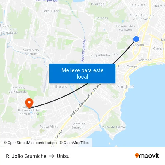 R. João Grumiche to Unisul map