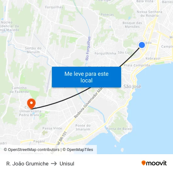 R. João Grumiche to Unisul map