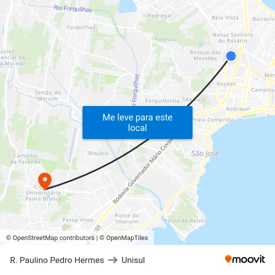 R. Paulino Pedro Hermes to Unisul map