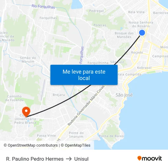 R. Paulino Pedro Hermes to Unisul map
